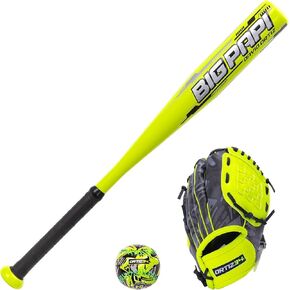 Homerun Kids Tee Ball Set- David Ortiz 3-in-1 Aluminum Baseball Bat, Baseball, & Youth Baseball Glove Bundle (Made for Youth/Kids) (Volt)
