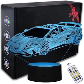 Racing Car Night Light, Formula 1 3D LED Night Lamp for Boys - Racing Car Themed Bedroom Lamps, Optical Illusion Lamp with Remote Control, Perfect for Kids' Room Décor, Cool Gifts for Car Lovers