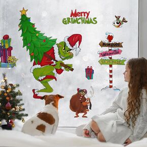 Mfault Merry Christmas Tree Window Clings 4 Sheets, Xmas Dog Cat Paws Stickers Decals Decorations Pet Lover Gifts, Christmas Ball Snowflake New Year 2025 Party Home Kitchen Winter Holiday Decor