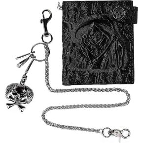 ABC STORY Unisex Punk Gothic Skull Biker Wallet with Chain Trucker Wallet Bifold