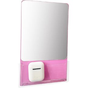 Strong Magnetic Locker Mirror, 9.45" x 5.51" Super Clear Reflection Small Real Glass Mirror with Fully Magnetic Back and Storage Pocket for School Locker Refrigerator Office Cabinet -White