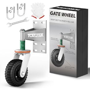Gate Wheel Fence Gate Wheels for Wooden Gate Metal Tube Gate, 6inch Heavy Duty Gate Wheel 500lb Capacity 360 Degree Rotation Spring-Loaded Gate Casters Suitable for Various Land Surface, Black
