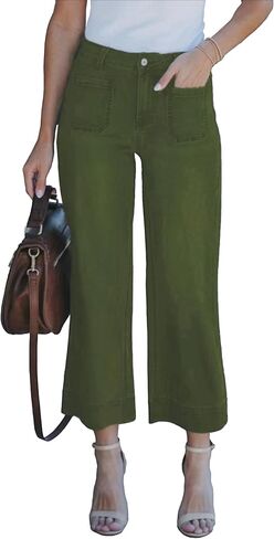 بنطال جينز واسع الساق للنساء، بنطال جينز عصري بخصر عالٍ وواسع وقابل للتمدد in Kuwait