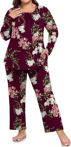 Anyhold Women's Fall 2 Piece Pajama Sets, Long Sleeve Lounge Sleepwear Ladies Pjs Sets with Pockets in Kuwait