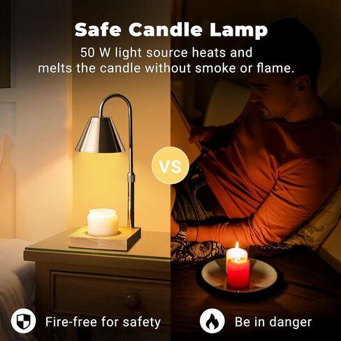 Black Dimmable Candle Warmer Lamp, Adjustable Height, Timer, Wooden Base, for Scented Wax with 2 Bulbs in Kuwait