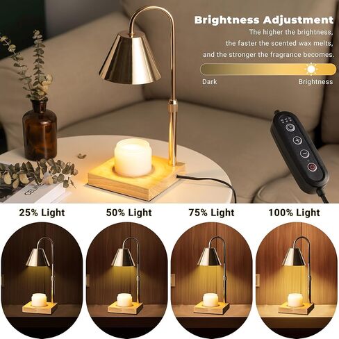 Black Dimmable Candle Warmer Lamp, Adjustable Height, Timer, Wooden Base, for Scented Wax with 2 Bulbs in Kuwait