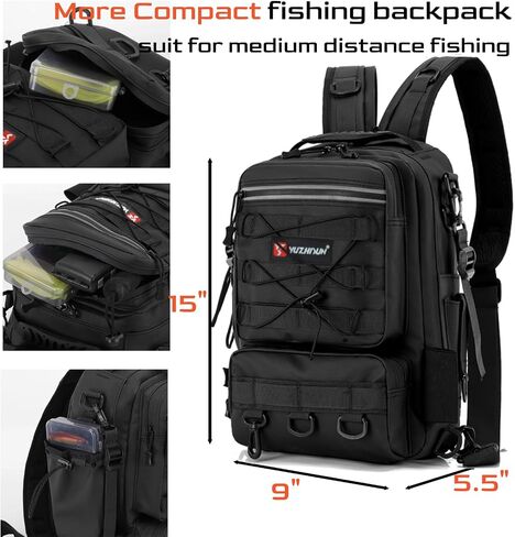 Fishing Backpack Tackle Sling Bag - with 2 Rod Holder - Storage Tackle Box, Fishing Gear, Fly Fishing Gifts, Grey in Saudi Arabia