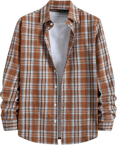 Verdusa Men's Plaid Print Casual Long Sleeve Button Down Shirt Tops in Saudi Arabia