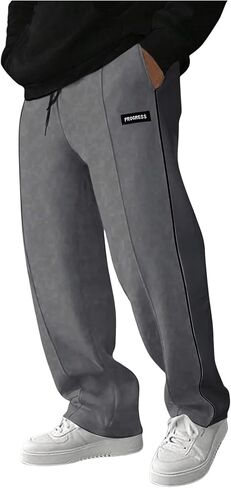 Floerns Men's Causal Drawstring Waist Patched Detail Straight Wide Leg Sweatpants with Pockets in Saudi Arabia