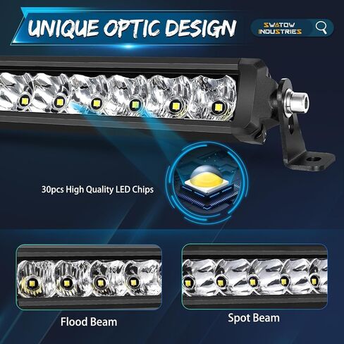 8 Inch Light Bar, SWATOW INDUSTRIES 30W 8 Inch Slim Light Bar Screwless Single Row LED Light Bar Spot Flood Offroad Driving Light Bumper Light Bar for ATV UTV Dirt Bike Truck Pickup Wrangler F150 in Kuwait