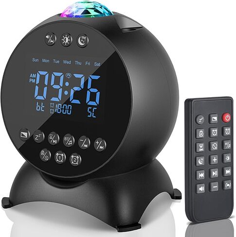 Kids Alarm Clock Star Projector, Galaxy Night Light Projector Kids, Bluetooth Speaker Alarm Clock Bedroom 14 White Noise Sounds 21 Projection Snooze Auto-Off Timer Remote Control, White in Saudi Arabia