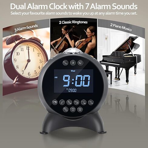 Kids Alarm Clock Star Projector, Galaxy Night Light Projector Kids, Bluetooth Speaker Alarm Clock Bedroom 14 White Noise Sounds 21 Projection Snooze Auto-Off Timer Remote Control, White in Saudi Arabia