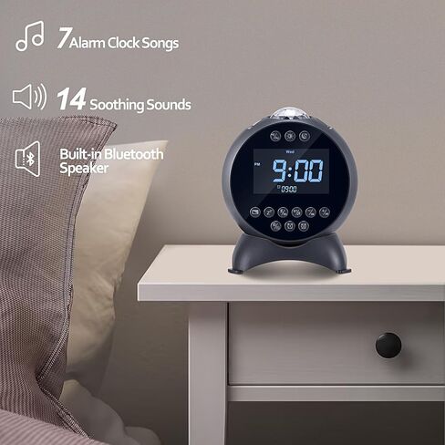 Kids Alarm Clock Star Projector, Galaxy Night Light Projector Kids, Bluetooth Speaker Alarm Clock Bedroom 14 White Noise Sounds 21 Projection Snooze Auto-Off Timer Remote Control, White in Saudi Arabia