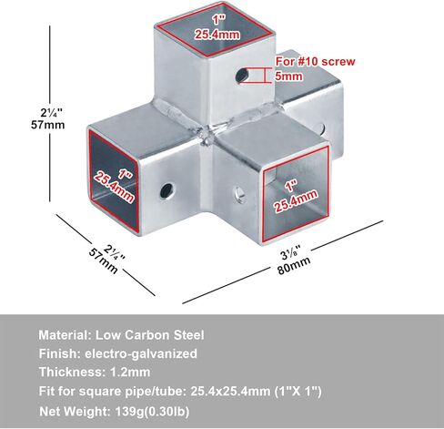 6PCS 1" X 1" X 1" X 1" Square Tube Cross Connector, 4 Way Connector Metal Pipe Clamps, 1.2mm Thickness in Saudi Arabia