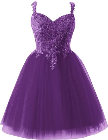 Women's Homecoming Dresses Short Spaghetti Straps Sparkly Lace Applique Short Prom Dresses 2024 Lilac in Saudi Arabia