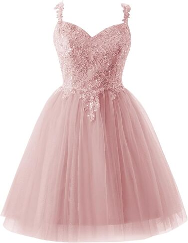 Women's Homecoming Dresses Short Spaghetti Straps Sparkly Lace Applique Short Prom Dresses 2024 Lilac in Saudi Arabia