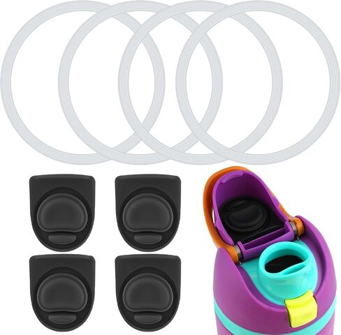 4pcs Water Bottle Seal Circle & 4pcs Replacement Stopper, Silicone O Circle Lid Gasket Ring Parts for Free Sip 19oz 24oz 32oz 40oz, Cap Mouth Top Plug Gasket Accessories for Owala, BPA-Free (White) in Saudi Arabia