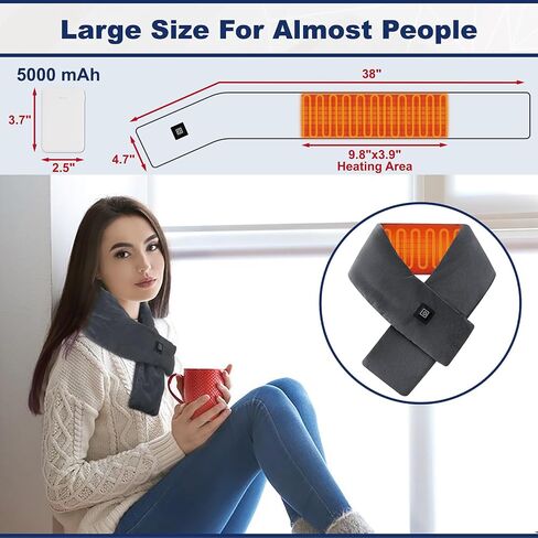 Heated Neck Wrap Scarf for Neck Pain Relief, Cordless Neck Heating Pad with 5000mAh Power Bank, Electric Heated Neck Warmer with 3 Heat Settings in Saudi Arabia