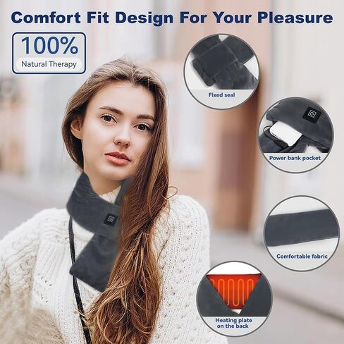 Heated Neck Wrap Scarf for Neck Pain Relief, Cordless Neck Heating Pad with 5000mAh Power Bank, Electric Heated Neck Warmer with 3 Heat Settings in Saudi Arabia
