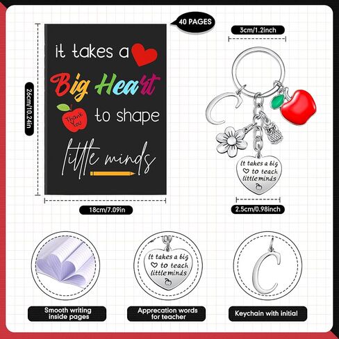 Yinkin Teacher Appreciation Gift Set Teacher Keychain Inspirational Teacher Notebook for Women Teacher Initial Keychain(Initial M Style) in Kuwait