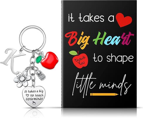 Yinkin Teacher Appreciation Gift Set Teacher Keychain Inspirational Teacher Notebook for Women Teacher Initial Keychain(Initial M Style) in Kuwait