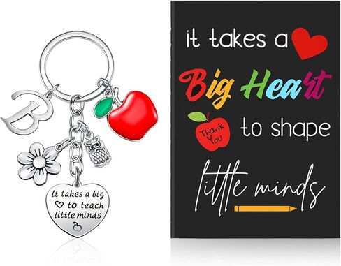 Yinkin Teacher Appreciation Gift Set Teacher Keychain Inspirational Teacher Notebook for Women Teacher Initial Keychain(Initial M Style) in Kuwait