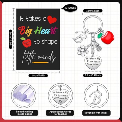 Yinkin Teacher Appreciation Gift Set Teacher Keychain Inspirational Teacher Notebook for Women Teacher Initial Keychain(Initial M Style) in Kuwait