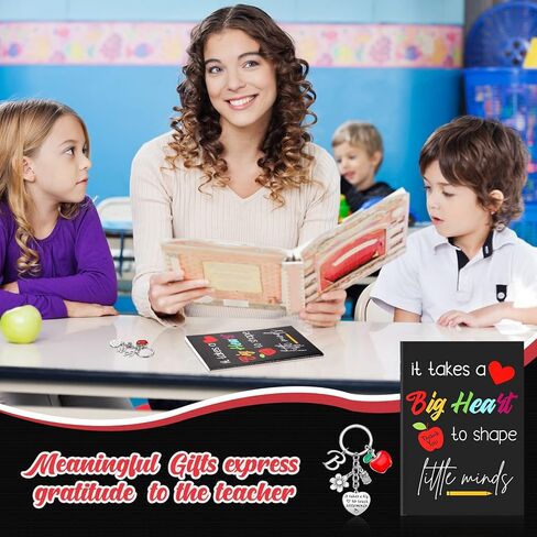 Yinkin Teacher Appreciation Gift Set Teacher Keychain Inspirational Teacher Notebook for Women Teacher Initial Keychain(Initial M Style) in Kuwait