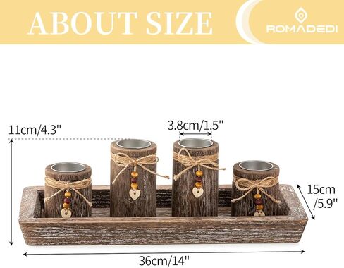 Farmhouse Coffee Table Decor Candle Holder - Romadedi Boho Wooden Tray with 4 Tealight Candles Holders for Tables Centerpiece Home Decorations Living Room Fireplace Whitewashed in Kuwait