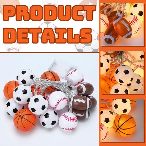 Bencailor 1 Pcs Football Decor String Lights Sport Theme Room Decor Football Light String LED Light up Football Decorations Battery Operated for Sports Theme Party Birthday Christmas (4.92 ft) in Saudi Arabia