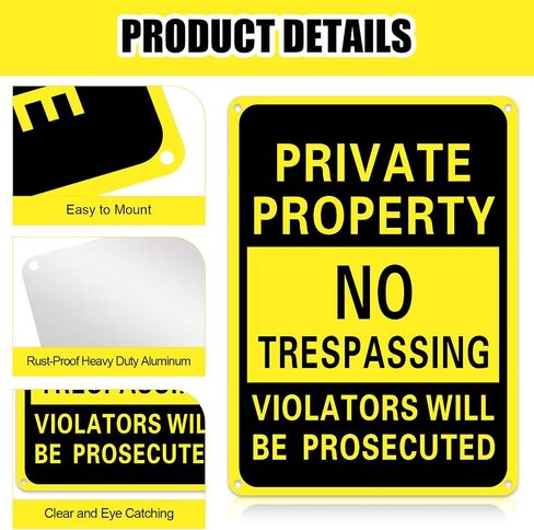 40 Pcs Private Property No Trespassing Sign 7 x 10 Inch Metal Violators Will Be Prosecuted Signs Reflective Aluminum Private Property Sign Weatherproof Private Sign for Indoor or Outdoor Use in Saudi Arabia