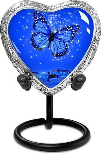 Heart Shaped Keepsake Cremation Urns for Human Ashes - Light Blue Butterfly Small Keepsake Urn for Men Women Children Pets - Burial Urns in Saudi Arabia