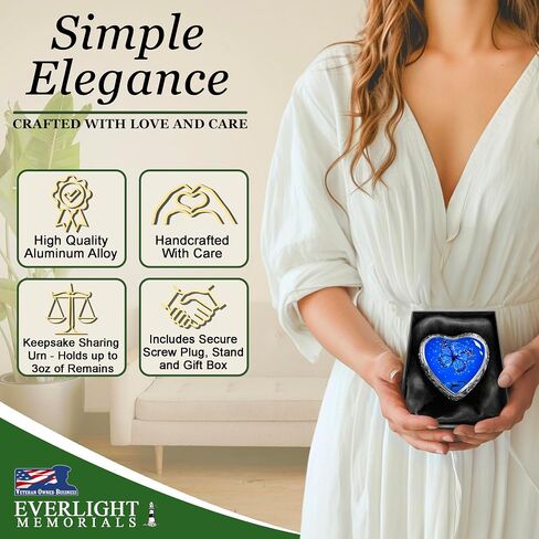 Heart Shaped Keepsake Cremation Urns for Human Ashes - Light Blue Butterfly Small Keepsake Urn for Men Women Children Pets - Burial Urns in Saudi Arabia