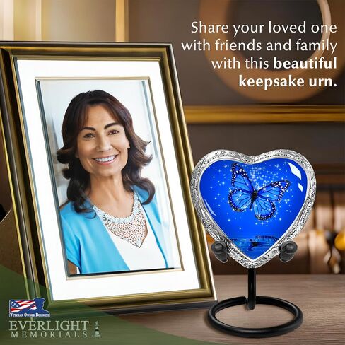 Heart Shaped Keepsake Cremation Urns for Human Ashes - Light Blue Butterfly Small Keepsake Urn for Men Women Children Pets - Burial Urns in Saudi Arabia