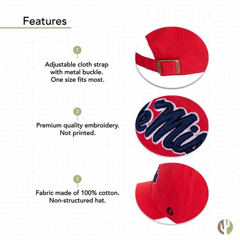 Desert Cactus Ole Miss University of Mississippi Baseball Hat Rebels U of M Brimmed Embroirderd Hats Cap Adjustable Cloth Strap Adult (Style B1) Blue in Saudi Arabia