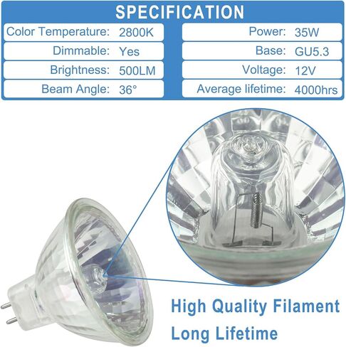MR16 Halogen Bulb 12V 20W GU5.3 Bi-Pin Base, 2800K Warm White, Dimmable, High Output for Track Light, Landscape (Pack of 6) in Saudi Arabia