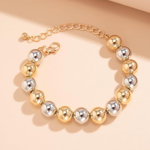 FUTIMELY Chunky Bead Bracelets,Delicate Punk Plated Gold Exaggerated Metal Stretch Bangles,Charming Valentine's Day Jewelry Gift for Women in Kuwait