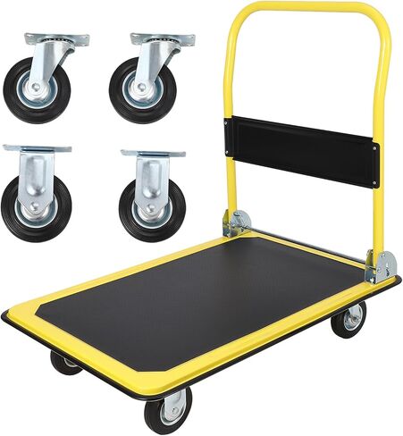 Platform Trucks Cart 2000LBS, Foldable Steel Hand Push Cart Dolly with 4" Rubber Wheels, Heavy Duty Flat Cart 48" x 24" for Loading and Moving, Home Office Warehouse in Saudi Arabia