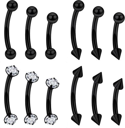 Vsnnsns 16G Rook Daith Piercing Jewelry Surgical Steel 8mm Curved Barbell Eyebrow Rings Helix Tragus Belly Lip Rings CZ Piercing Jewelry Kit Cartilage Daith Rook Earrings for Women Men 12pcs in Kuwait