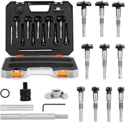 Upgraded 10pc Forstner Drill Bit Set,Threaded Design for Connection Extension Bar with Woodworking Limiter and Impact Wrench Conversion Bit for Softwood,Plywood(Metric) in Saudi Arabia