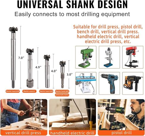 Upgraded 10pc Forstner Drill Bit Set,Threaded Design for Connection Extension Bar with Woodworking Limiter and Impact Wrench Conversion Bit for Softwood,Plywood(Metric) in Saudi Arabia