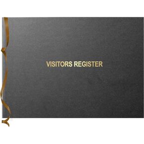 Visitors Register Book, 120 Pages, 8 7/8" X 7", Black Hardbound Cover, Durable Smyth Sewn Binding