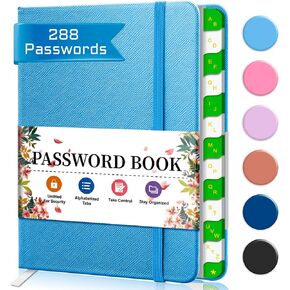 Password Book with Alphabetical Tabs, Small Password Book 6.1 * 4.7 inches, Internet Password Book for Website Logins, Hardcover Password book for Password Safety - Blue