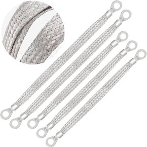 Taiss 5PCS Ground Strap 3pcs 10" x 1/2" & 2pcs 13" x 1/2" Tinned Copper Professional Vehicle Grounding Cable Straps with Terminal Plugs,Universal Automotive Engine Flat Braided Copper Ground Strap