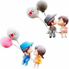 4PCS Cute Cartoon Couples Car Decoration Accessories Romantic Figurines Balloon Lovers Anime Car Accessories Ornament Birthday Gift