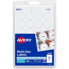 Avery Removable Print or Write Labels for Laser and Inkjet Printers, 0.75 Inches, Round, Pack of 1008 (5408)