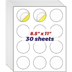 2" Round Sticker Labels, Matte Circle Stickers for Inkjet Printer, Printable Blank White Strong Adhesive Labels for Logo, Business, 30 Sheets, 360 Labels