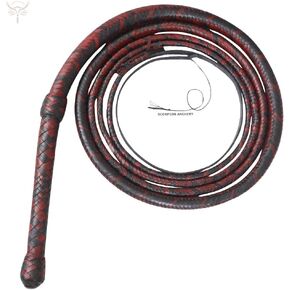 Bullwhip 3 Foot 4 Foot 6 feet 8 feet Real Cow Hide Leather 8 Plaits Equestrian Bull Whip Black & Red Color Rope Core Belly Inside Birthday Gift for him