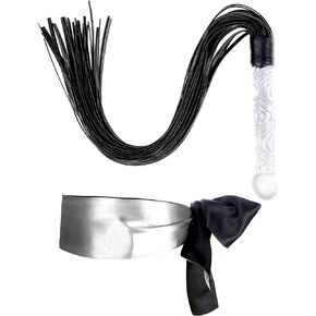 Black Whip Horse Lack Blindfold, Mask, and Whip Set
