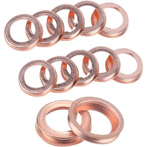 Miytsya 12 PCS Oil Drainage Gasket, O.D 17mm Copper Crush Washer Oil Drain Plug Gasket, Fits Nissan/Infiniti G35 G37/Ford, Replace 11026-01M02, F4XY-6734-A, 11026-01M02, 11026-JA00A (Silver)